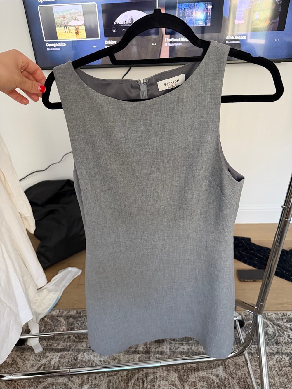 Babaton Gray Sleeveless Mini Sheath Dress
